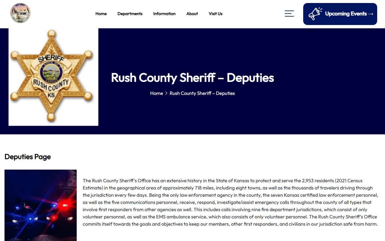 Rush County sheriff deputies page for inmate population context